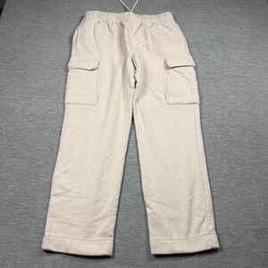 Gap Sweatpants Unisex Small Tan Beige Fleece Cargo Pocket Elastic Waist Joggers